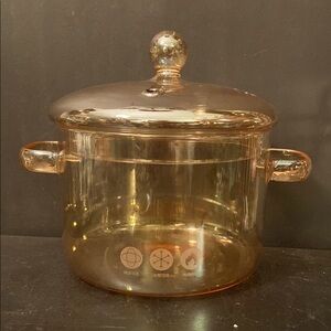 Amber Glass Simmer Pot w/Cover for Stovetop 50 Fl Saucepan Double Handle